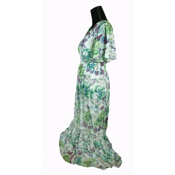 Elegant Mint Green Floral Edwardian inspired Tea gown Size M - L - Picture 6 of 9